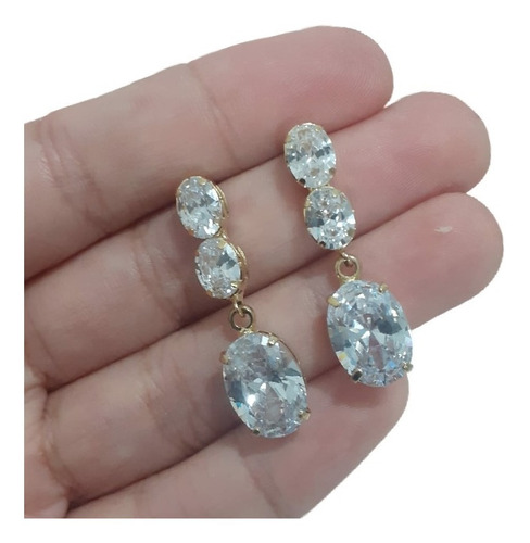 Brinco Noiva Dourado Zirconia Pendurado Festa Debutante Luxo