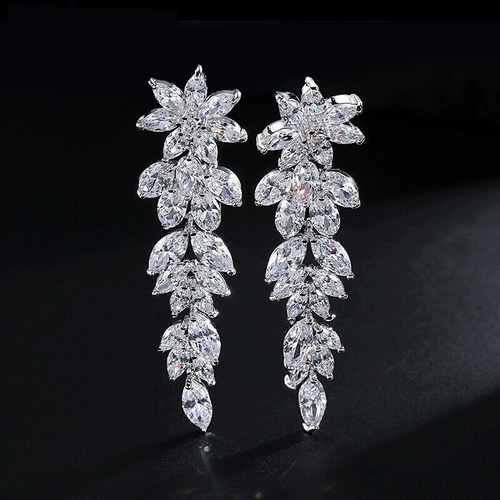 Brinco Noiva Luxo Zirconia Prata Festa Debutante Pendurado