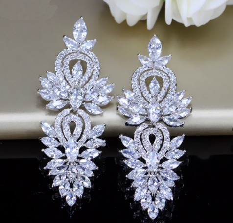 Brinco Noiva Pedra Zirconia Prata Debutante Grande Pendurado