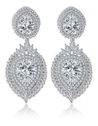 Brinco Noiva Pedra Zirconia Prata Debutante Pendurado Gota