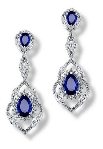 Brinco Noiva Zirconia Azul Prata Festa Madrinha Formatura