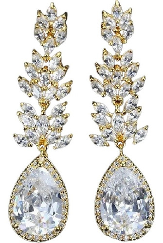 Brinco Noiva Zirconia Dourado Pendurado Festa Debutante Luxo