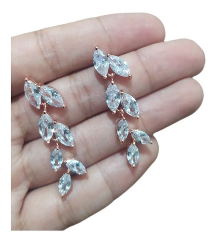 Brinco Noiva Zirconia Dourado Rosê Festa Debutante Pendurado