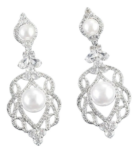 Brinco Noiva Zirconia Perola Pendurado Prata Festa Delicado