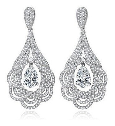 Brinco Noiva Zirconia Prata Formatura Debutante Gota Grande