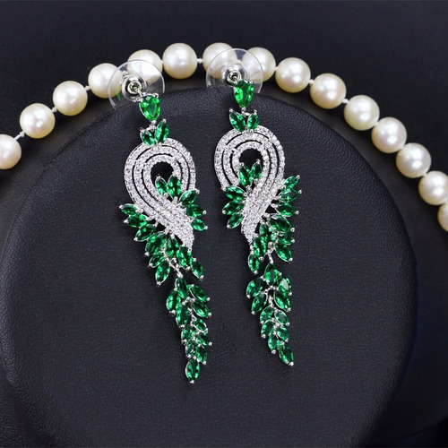 Brinco Noiva Zirconia Prata Verde Festa Formatura Madrinha
