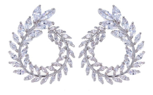 Brinco Pedra Zirconia Noiva Dourado Ou Prata Redondo Grande