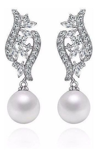 Brinco Pérola E Zirconia Noiva Pendurado Delicado Prata Fest