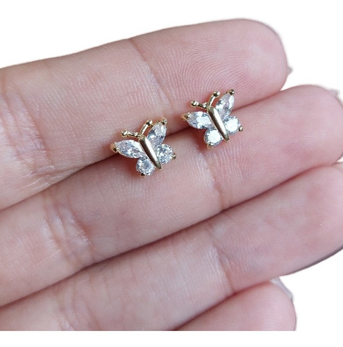Brinco Zirconia Dourado Dama Daminha Folheado Ouro Borboleta