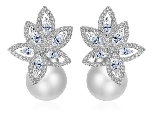 Brinco Zirconia E Pérola Noiva Pequeno Delicado Festa Luxo