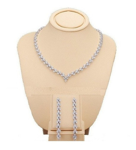 Conjunto Colar E Brinco Noiva Zircônia Prata Festa Debutante