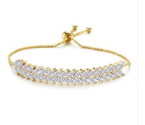 Pulseira Bracelete Dourada Com Zircônia Noiva Debutante Luxo