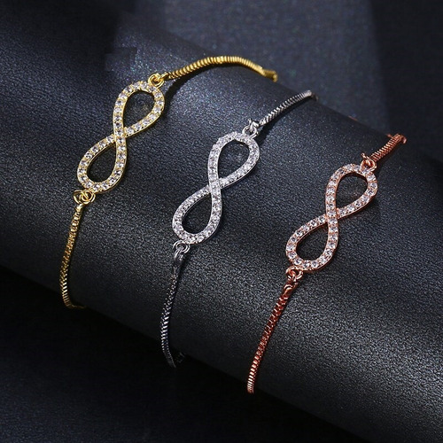 Pulseira Prata Ou Dourada Zircônia Noiva Debutante Infinito