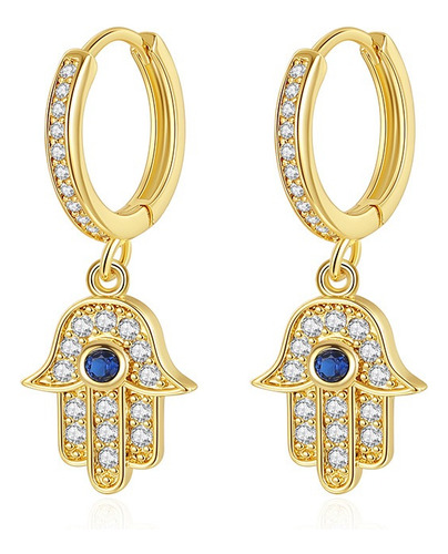 Brinco Argola Pingente Mão De Fátima Hasma Banhado Ouro 18k