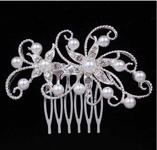 Arranjo Enfeite Cabelo Noiva Strass Perola Prata Debutante