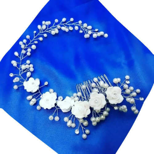 Tiara Enfeite Arranjo Cabelo Noiva Dama Perola Flor Strass
