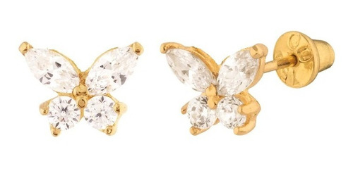 Brinco Infantil Borboleta Pedra Zirconia Dourado Prata 2 Fur
