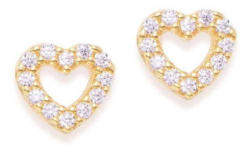 Brinco Infantil Coração Pedra Zirconia Dourado Prata 2 Furo