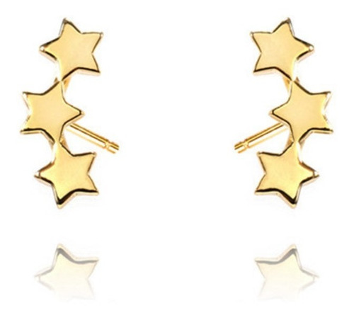 Brinco Infantil 2 Furo Prata Dourado Estrela Triplo F. Ouro