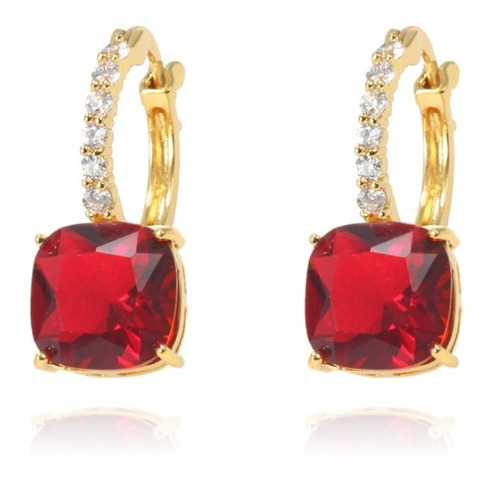 Brinco Festa Pedra Zirconia Dourado Verde Vermelho Rosa