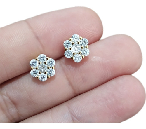 Brinco Infantil Flor Pedra Zirconia Dourado Folheado A Ouro