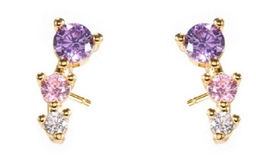 Brinco Ear Cuff Pedra Zirconia Dourado Infantil Pequeno Rosa