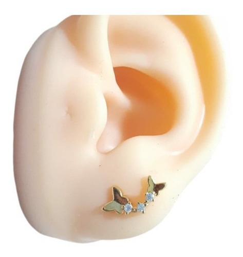 Brinco Infantil Borboleta Dupla Pedra Zirconia Folheado 18k