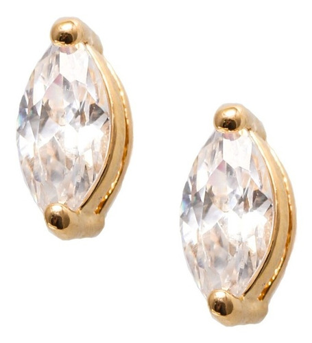 Brinco Pedra Zirconia Dourado 2 Furo Folheado Ouro Infantil