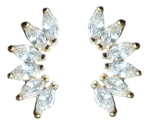 Brinco Pedra Zirconia Navete Dourado Pequeno Folheado 18k