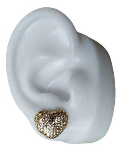 Brinco Pedra Zirconia Coração F Ouro Semi Joia Noiva Festa