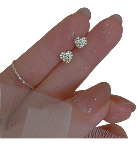 Brinco Infantil Pequeno Coração Pedra Zirconia F. Ouro 18k