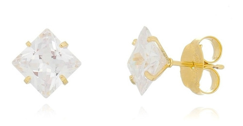 Brinco Pedra Zirconia Quadrado F Ouro 18k Dourado 6 Mm