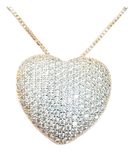Colar Pedra Zirconia Coração Semijoia Presente Banhado Ouro