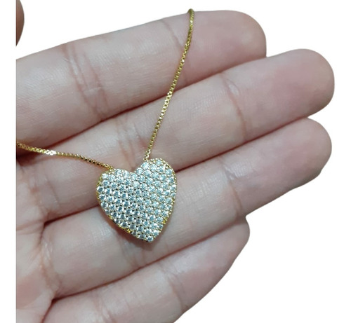 Colar Corrente Pedra Zirconia Coração Semijoia Presente Mãe