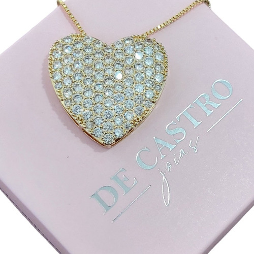 Colar Corrente Pedra Zirconia Coração Presente Semijoia