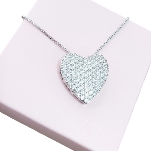 Colar Pedra Zirconia Coração Semijoia Presente Rodio Prata