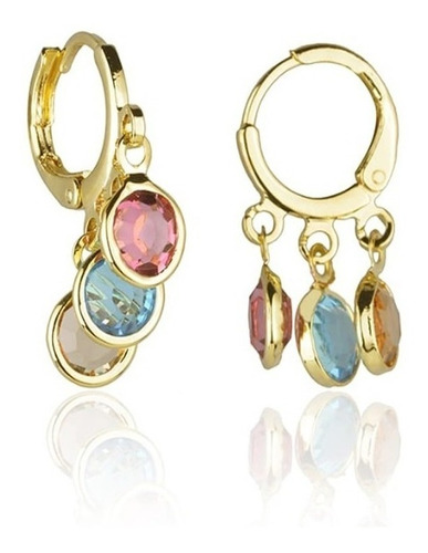 Par Brinco Argola Pedra Colorida Pequeno Folheado C Garantia
