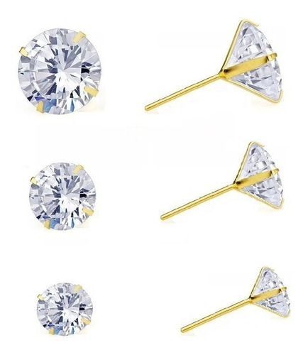 Trio De Brinco Pedra Zirconia Ponto De Luz 3 Pares 4 5 6 Mm