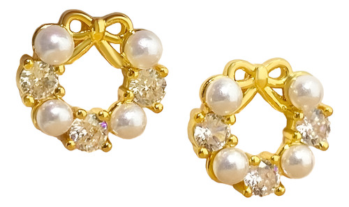 Brinco Zirconia Laço Pérola Infantil Dama Daminha Banhado