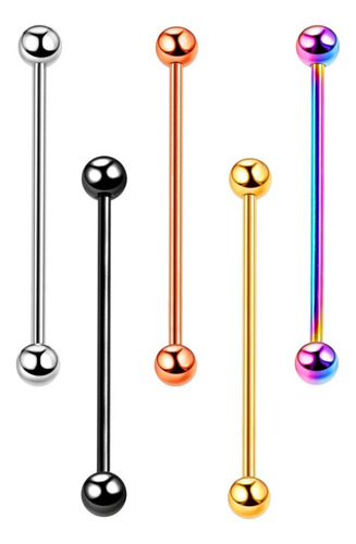 Kit 5 Piercing Transversal Cartilagem Aço Cirúrgico 38 Mm