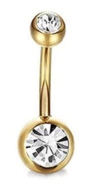 Piercing De Umbigo Dourado Pedras Aço Cirúrgico Zircônia