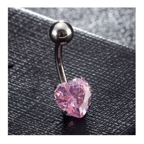 Piercing De Umbigo Aço Prata Rosa Coração Pequeno Delicado