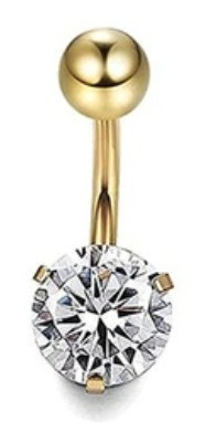 Piercing De Umbigo Dourado Pedras Aço Cirúrgico Zircônia