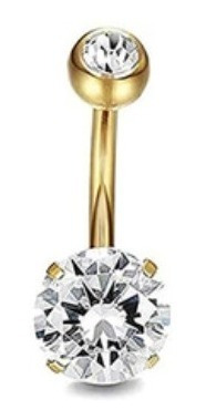 Piercing De Umbigo Dourado Pedras Aço Cirúrgico Zircônia