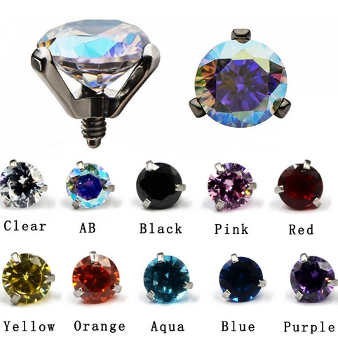 Piercing Microdermal Topo Zirconia Pedra 4mm Aço Colorido