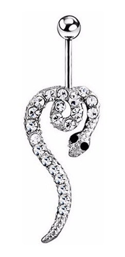 Piercing De Umbigo Prata Serpente Aço Cobra Strass