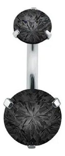 Piercing Umbigo Prata 2 Pedras Aço Cirurgico Zircônia Preto