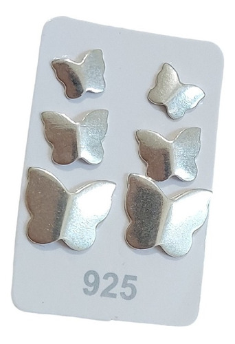 Trio Brinco Borboleta 2 3 Furo 4 7 9 Mm Prata 925