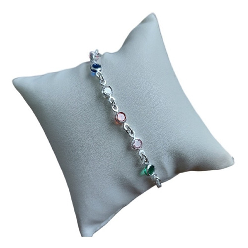 Pulseira Prata 925 Legítima Pedra Zirconia Colorida