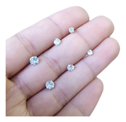 Trio Brinco Pedra Zirconia Ponto De Luz 3 4 5 Mm Prata 925